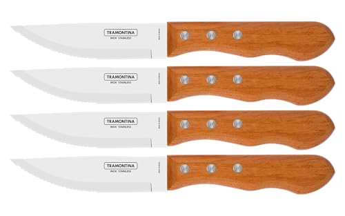🔥 SELTEN SO GÜNSTIG (-49%) Tramontina DYNAMIC Steakmesser Jumbo, 4-teiliges Set, rostfreier Edelstahl, Holzgriff, 4 Steakmesser