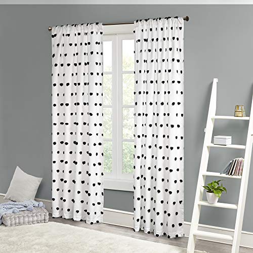 Intelligent Design Sophie Single Window Curtain Panel Clipped Pompom Embelished Privacy Drape with Rod Pocket for Bedroom, Livingroom, 50" x 84", Black