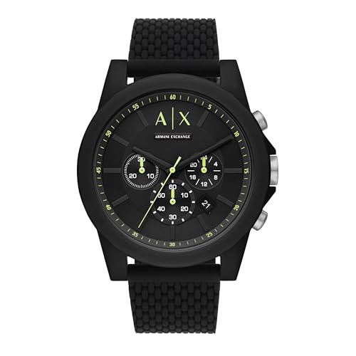 🔥 STARKER PREIS (-58%) Armani Exchange Watch for Men, Quarz-Chronographenwerk und 44mm Gehäusegröße mit Silikonarmband, Schwarz und Grün