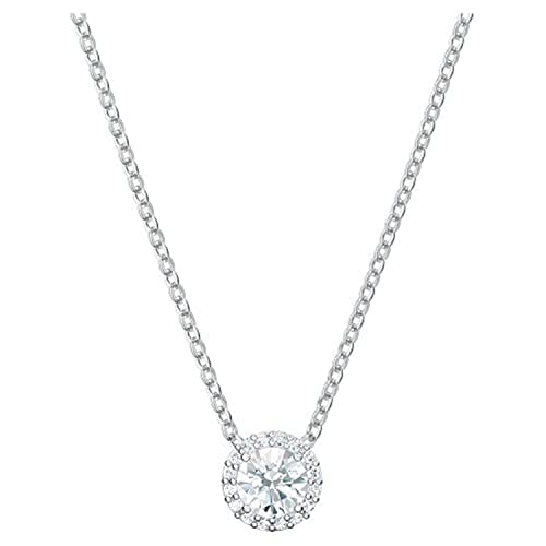Swarovski Una Angelic Pendant with Circular Clear Crystal and Clear Crystal Pavé on a Rhodium Plated Chain