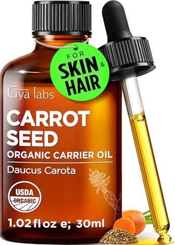 Gya Labs Organic Carrot Seed Oil for Hair & Skin - 100% Pure Natural Unrefined Carrot Carrier Oil for Face and Lip Care, Scalp & Body Massage (1 Fl Oz)