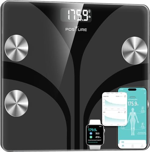 Posture Scale for Body Weight, Digital Bathroom Smart Scale, 13 Body Composition Analyzer Sync Weight Scale BMI Health Monitor Sync Apps 400lbs - Black