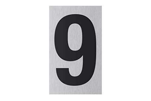 Metafranc Adhesive Sign "9" - 100 x 60 mm - Made of Aluminium - In Modern Stainless Steel Look - Self-Adhesive Back/Signage/Information Sign/Commercial Marking / 507380