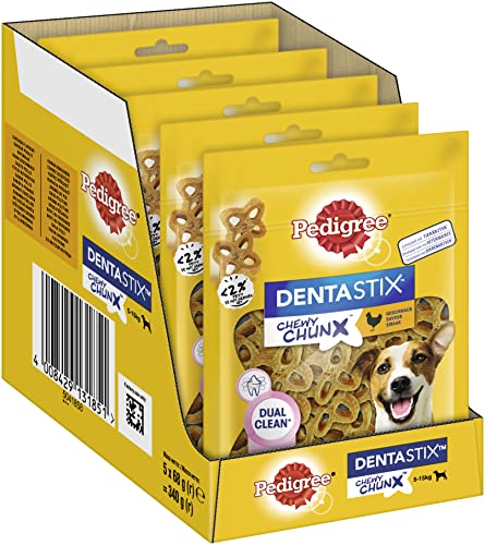 (-32%) Pedigree Dentastix Chewy Chunx Zahnpflegesnacks für kleine Hunde von 5-15 kg, mit Huhn, 5 Packungen (5 x 68 g)