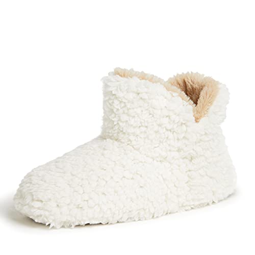 Dearfoams Women's Chelsea Faux Fuzzy Sherpa Indoor House Bootie Slipper, Muslin, Medium