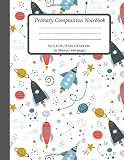 Primary Composition Book Dotted Midline And Picture Space Grades K2 Composition School Exercise Book 100 Story Pages Space Rockets Series