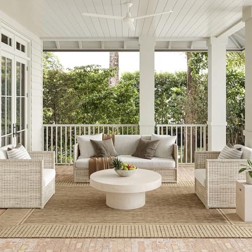nuLOOM 5' x 8' Outdoor Area Rug, Casual Design With Striped Border, Stain Resistant, Highly Durable, For Patio, Balcony, Bedroom, Living Room, Dining Room, Bathroom, Light Brown