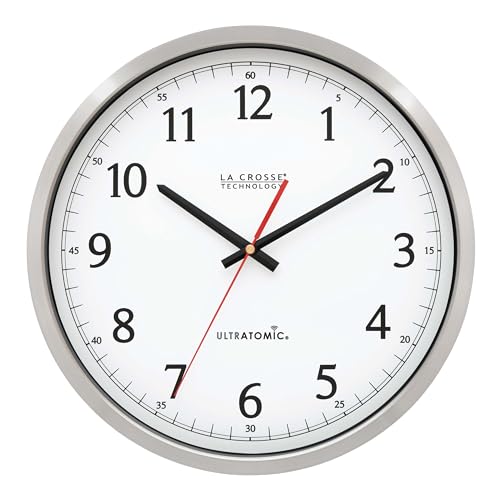La Crosse Technology 404-1235UA-PL UltrAtomic 14 inch Stainless Steel Wall Clock, Shatterproof Lens, SilverBernhard Pro