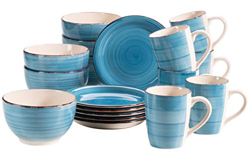 (-60%) MÄSER 931601 Bel Tempo II Frühstück-Service für 6 Personen im Vintage Look, handbemalte Keramik, 18-teiliges Geschirr-Set, Dunkelblau, Steingut, Blau
