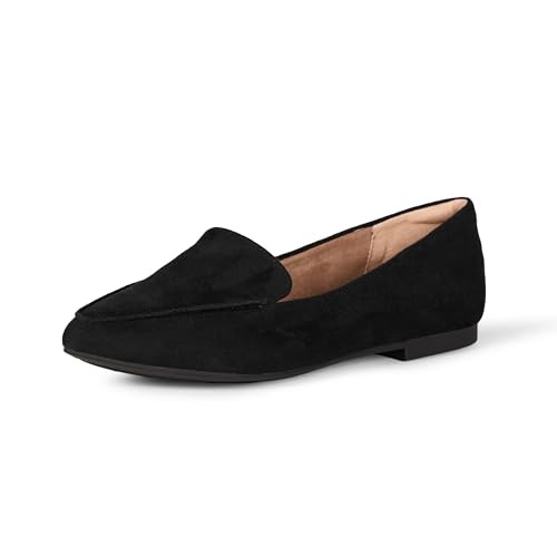 Amazon Essentials Women's Loafer Flat, Black Microsuede, 9