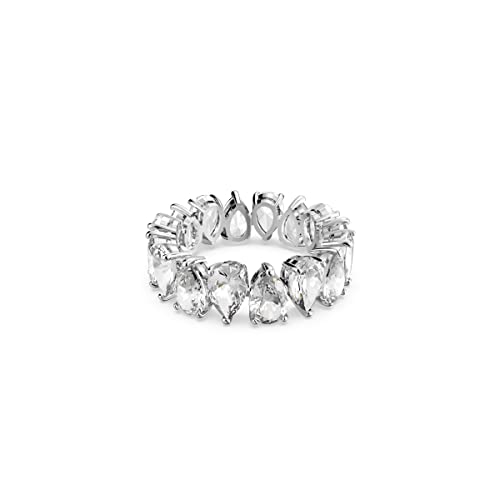 Swarovski Pear Vittore Ring, Ring with Pear-Shaped White Crystal Stones on a Rhodium Plated Setting, Size 7; EU 55