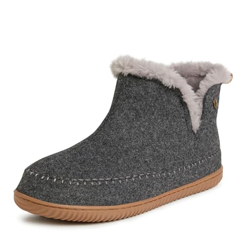 Dearfoams Alpine Men's Brixen Boot Slipper, Dark Heather Grey, Medium