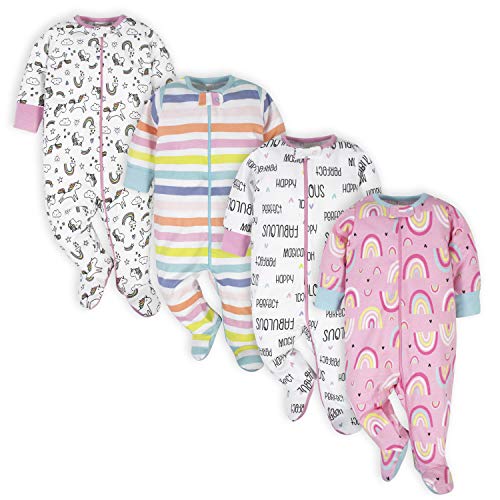 Onesies Brand Pacote com 4 macacões Sleep 'N Play para bebês meninas, pacote com várias peças, unicórnios rosa, 3 a 6 me...