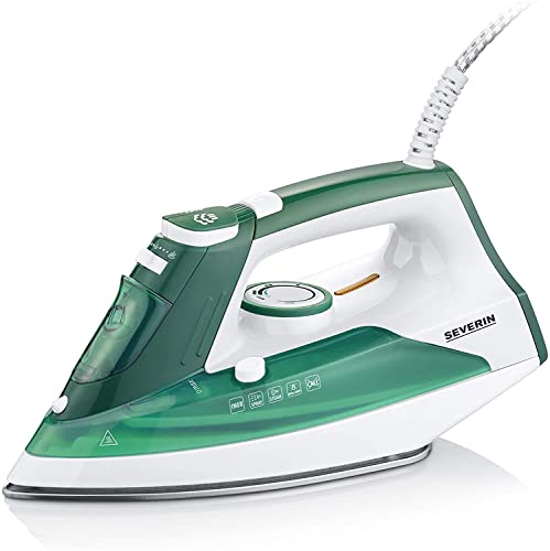 (-53%) SEVERIN Dampfbügeleisen mit robuster Edelstahlsohle, 2400W, 85g,min Dampfstoß, 30g,min variable Dampfleistung, abnehmbaren Wassertank, Anti-Tropf Funktion, 175 ml, weiß-grün, BA 3261