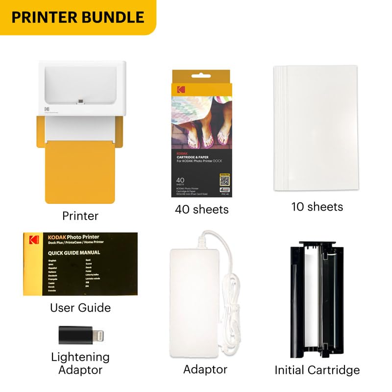 KODAK Dock Plus 4PASS Instant Photo Printer, 4x6 inches, 50 Sheets Bundle