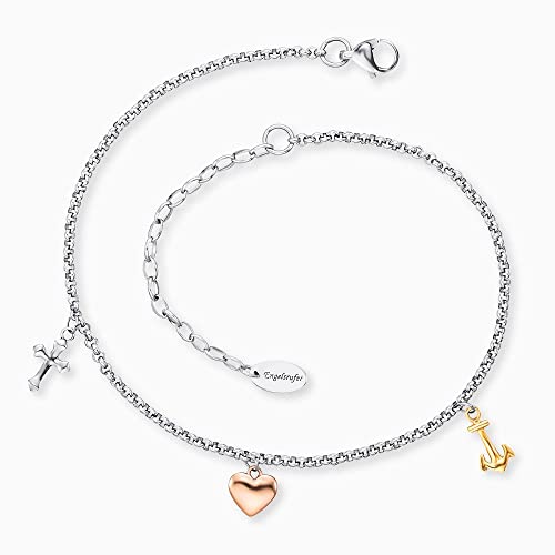 (-35%) Engelsrufer Fußkettchen für Damen mit Kreuz, Herz und Anker Anhänger, Edelstahl Bicolor, Tricolor, verstellbare Länge, nickelfrei, Allergiker geeignet