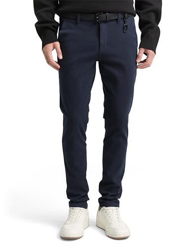 (-40%) TOM TAILOR Denim Herren 1020451 Straight Fit Chino Hose mit Gürtel, 23976 - Navy Dobby Yarn Dye, 32W / 32L