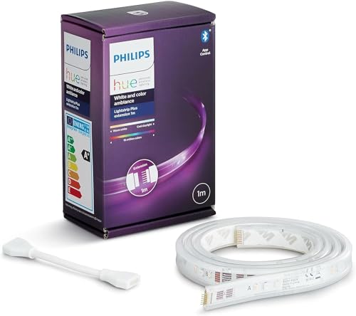 🔥 STARKER PREIS (-54%) Philips Hue White & Color Ambiance Lightstrip Plus Erweiterung (1 m), dimmbarer LED Streifen für das Hue Lichtsystem mit 16 Mio. Farben, smarte Lichtsteuerung über Sprache oder App