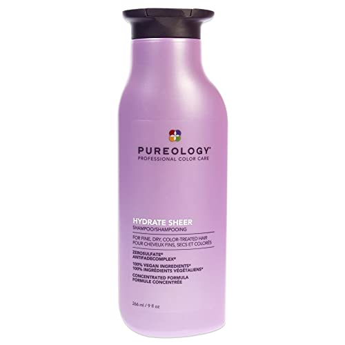 Pureology Hydrate Sheer Shampoo - Lightweight, Moisturizing Shampoo For Fine, Dry, Color Treated Hair, Sulfate-Free & Vegan, 9 Fl Oz
