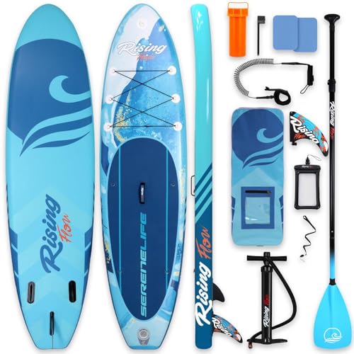 SereneLife Aufblasbares Stand Up Paddle Board (15,2 cm dick) mit Premium SUP Zubehör & Tragetasche | Breiter Stand, Bodenflosse für Paddling, Anti-Rut