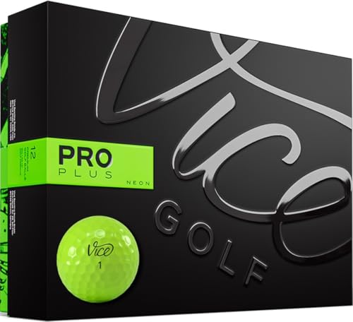 VICE Golf PRO Plus 2020 | 12 Golf Balls | Features: 4-Piece cast Urethane, Maximum Distance, Reduced Driver Spin | More Colors: NEON RED, White | Profile: Designed for Advanced Golfers