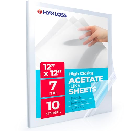 Hygloss 12" x 12" Acetate Paper - 7 Mil Clear Acetate Sheets for Crafts Projects, Cricut Stencil Sheets, Classroom Stencil Sheets, Reusable Transparent Clear Plastic Sheet (Not for Printers) 10 Pack
