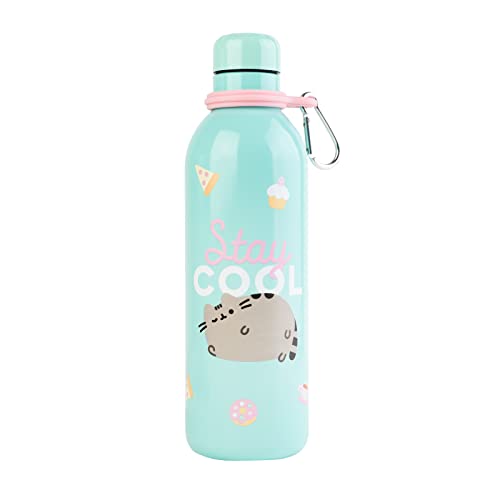 Official Pusheen-Sports Bottle-500ml / 17OZ, Stainless Steel, Vacuum Insulated , Double Wall Reusable Water Bottle With Carabiner, BPA Free, Kawaii Water Bottle