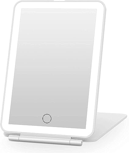 FUNTOUCH Rechargeable Travel Makeup Mirror with 72 Led Lights, Portable Lighted Beauty Mirror, 3 Color Lighting, Dimmable Touch Screen, Tabletop LED Folding Cosmetic Vanity Mirror
