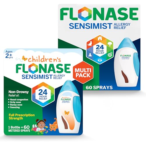 Flonase Sensimist Allergy Relief Nasal Spray for Adults and Kids - 120 Sprays Total (2 Bottles of 60 Sprays Each) - Packaging May Vary