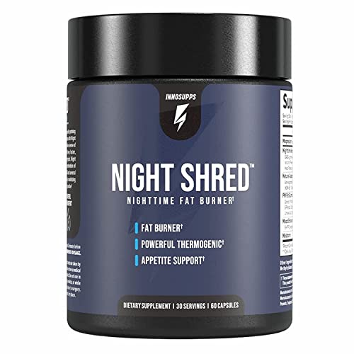 Night Shred Fat Burner and Natural Sleep Support | Ashwaganda, 5-HTP, CLA, Melatonin | Appetite Suppressant | Weight Loss Support Nighttime Fat Burning (60 Vegetarian Capsules)