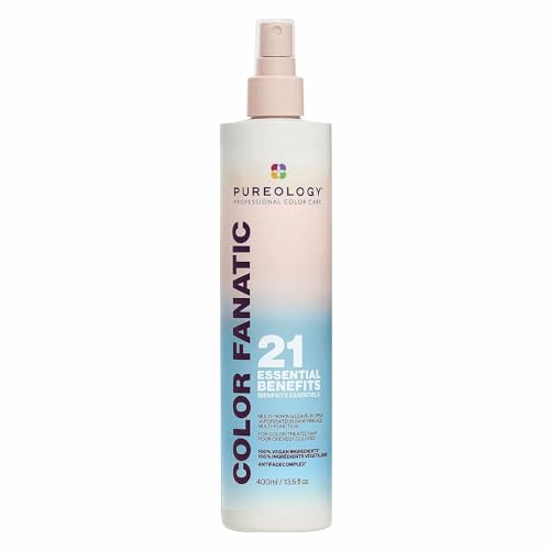 Pureology Color Fanatic Multi-Tasking Leave-In Spray, 21 Benefits for All Hair Types, Heat Protection, Detangling & Frizz Control, Infused with Coconut & Camellia Oils, Color Safe, Vegan, 13.5 Fl Oz