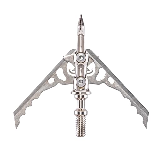 Rage Hypodermic Crossbow NC 2-Blade Hunting Arrow Broadhead (3 Pack) Exclusive Hybrid Tip, Machined Stainless Steel Ferrule, No Collar Blade Lock, .035” Swept-back Blades, Huge 2” Cut, 100 & 125 Grain