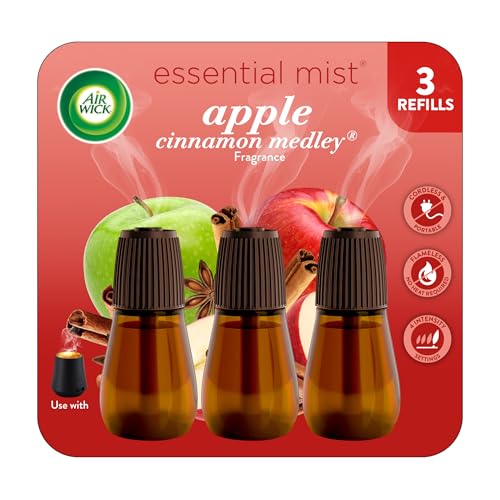 Air Wick Essential Mist Refill, 3 ct, Apple Cinnamon Medley, Essential Oils Diffuser, Air Freshener, Fall scent, Fall decor