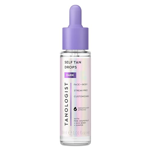 Tanologist Dark Self Tan Drops, Streak-Free Body & Face Tanning Drops, No Fake Tan Smell, For Moisturizer & Lotion, Bronzing Face Tanner, Skincare Ingredients, Vegan, 1.01 fl. oz/30 ml Bottle