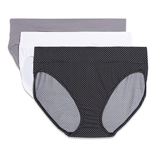 Warner's womens Blissful Benefits By Warner's No Muffin Top Tailored Hi-cut Panties Multipack Underwear, Black White Pindot Print/ White/ Smoked Pearl, X-Large US