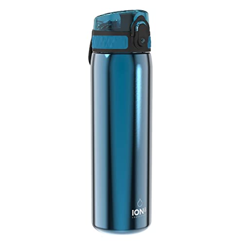 ION8 Lichtgewicht Stalen Kinderwaterfles, 400 ml/13 oz, Zonder Isolatie, Lekvrij, Makkelijk te Openen, Veilige Vergrendeling, Vaatwasserbestendig, Flipdop, Draaggreep, Duurzaam, Blauw