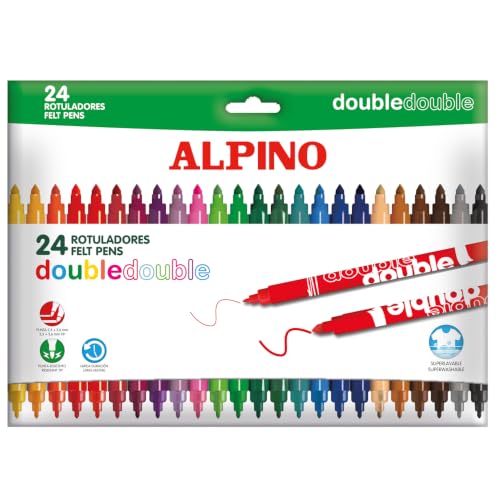 Alpino Double Double Rotuladores de Colores 24 unidades | Punta gruesa y punta fina, fórmula resistente de larga duración, colores surtidos