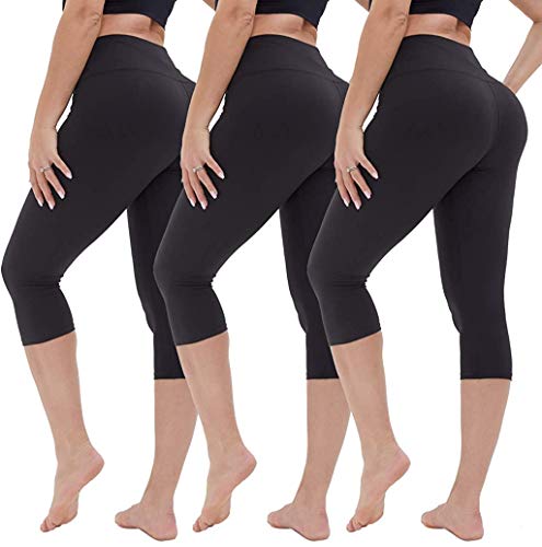 GAYHAY 3 Pack Capri Leggings for Women - Stretch Tummy Control Yoga Pants for Cycling Workout
