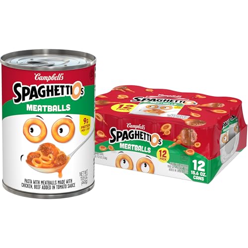 SpaghettiOs Canned Pasta with Meatballs, Healthy Snack for Kids and Adults, 15.6 OZ Can (Pack of 12)