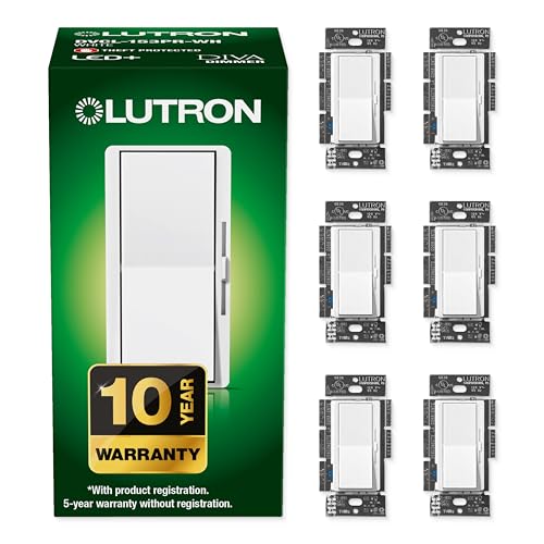 Lutron Diva LED+ Dimmer Light Switch for Dimmable LED, Halogen, and Incandescent Bulbs, 150 Watt, Single-Pole or 3-Way, DVCL-153P-WH-6, White, 6 Pack