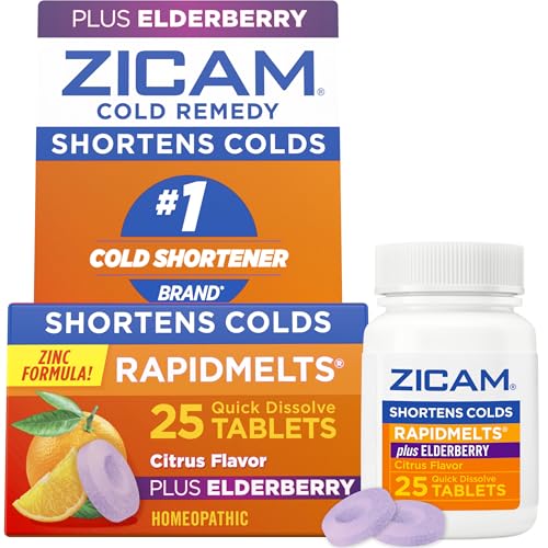Zicam Cold Remedy Zinc RapidMelts, Elderberry Citrus Flavor, Homeopathic, Cold Shortening Medicine, Shortens Cold Duration, 25 Count