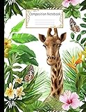 Composition Notebook Wide Ruled Lined Paper Notebook Journal Elegant Giraffe And Tropical Leaves Workbook For Adults Girls Kids Teens Students For Writing Notes Large Size 85 X 11 Inches