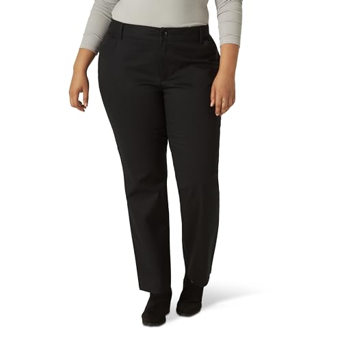 Lee Women's Plus Size Wrinkle Free Relaxed Fit Straight Leg Pant, Black, 22 Plus Long