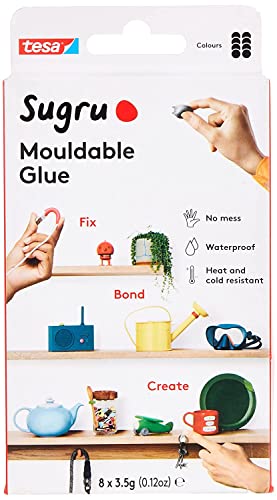 Tesa Sugru Super Glue - Waterproof Wood Glue for Home Improvement & Crafts - Use as a Poster Putty or Silicone Adhesive for Repairing & Bonding - 8 Pack - Black (3.5g/ea)