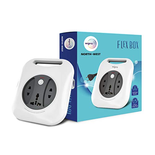 Wipro Flex Box Extension Cord with Universal 3-Pin(1 Unit) & 2-Pin(2 Units) Sockets, with Master Switch & Indicator |4 mtr Copper Wire|Aesthetic Desk 