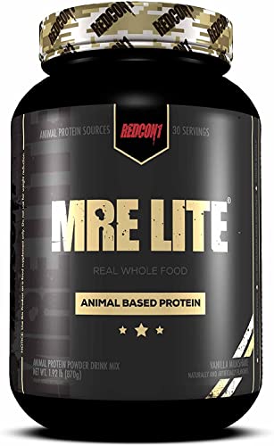 REDCON1 MRE Lite Whole Food Protein Powder, Vanilla Milkshake - Low Carb & Whey Free Meal Replacement with Animal Protein Blends - Easy to Digest Supplement Made with MCT Oils (30 Servings)