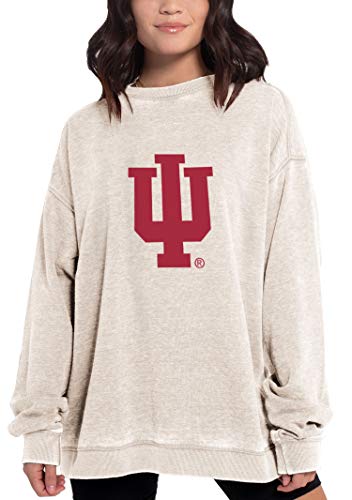 Chicka-d NCAA Indiana Hoosiers Womens Campus Crew Pullover, Oatmeal, Small (449_NC_PL)