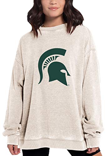 chicka-d NCAA Michigan State Spartans Womens Campus Pullover, Oatmeal, Medium, 449_TC_PL