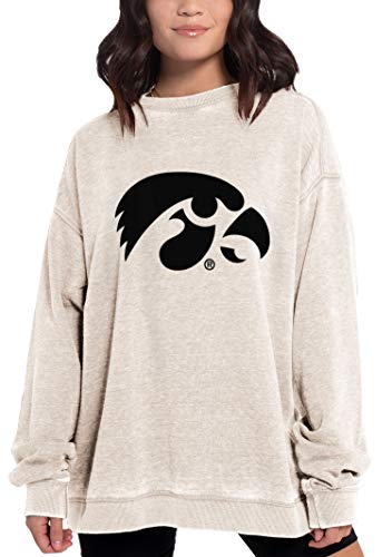 Chicka-d NCAA Iowa Hawkeyes Womens Campus Crew Pullover, Oatmeal, Large, 449_NC_PL