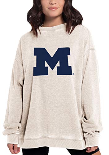 Chicka-d NCAA Michigan Wolverines Womens Campus Crew Pullover, Oatmeal, Medium (449_NC_PL)